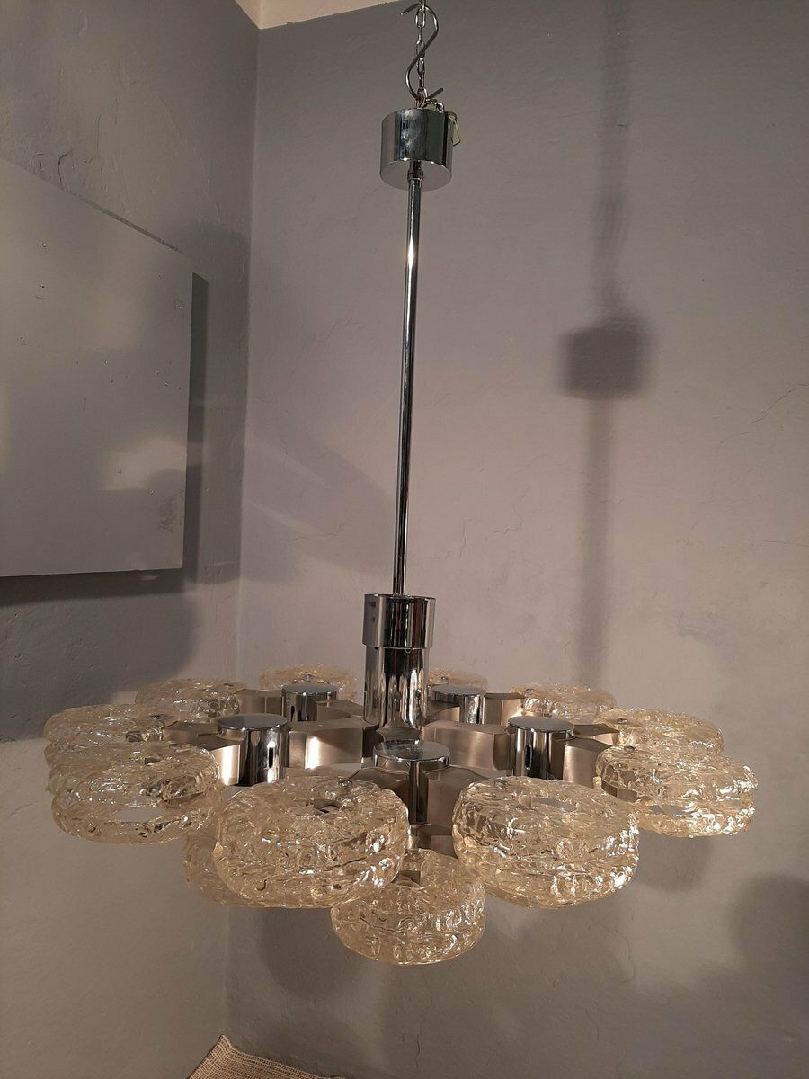 photo for sale Ceiling Lamp In Chromed Metal And 15 Lights By Gaetano Sciolari For Sciolari, 1970s