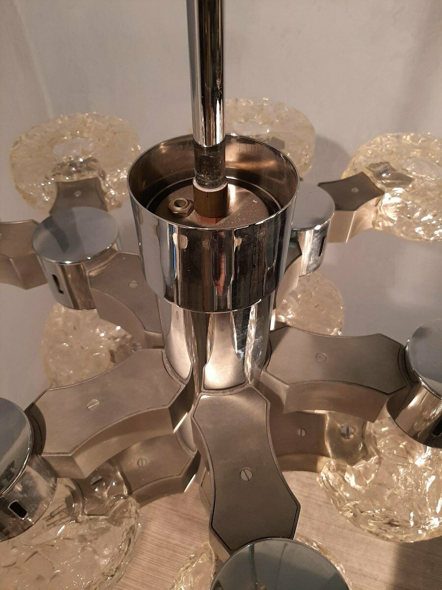 Lighting Ceiling Lamp In Chromed Metal And 15 Lights By Gaetano Sciolari For Sciolari, 1970s photo