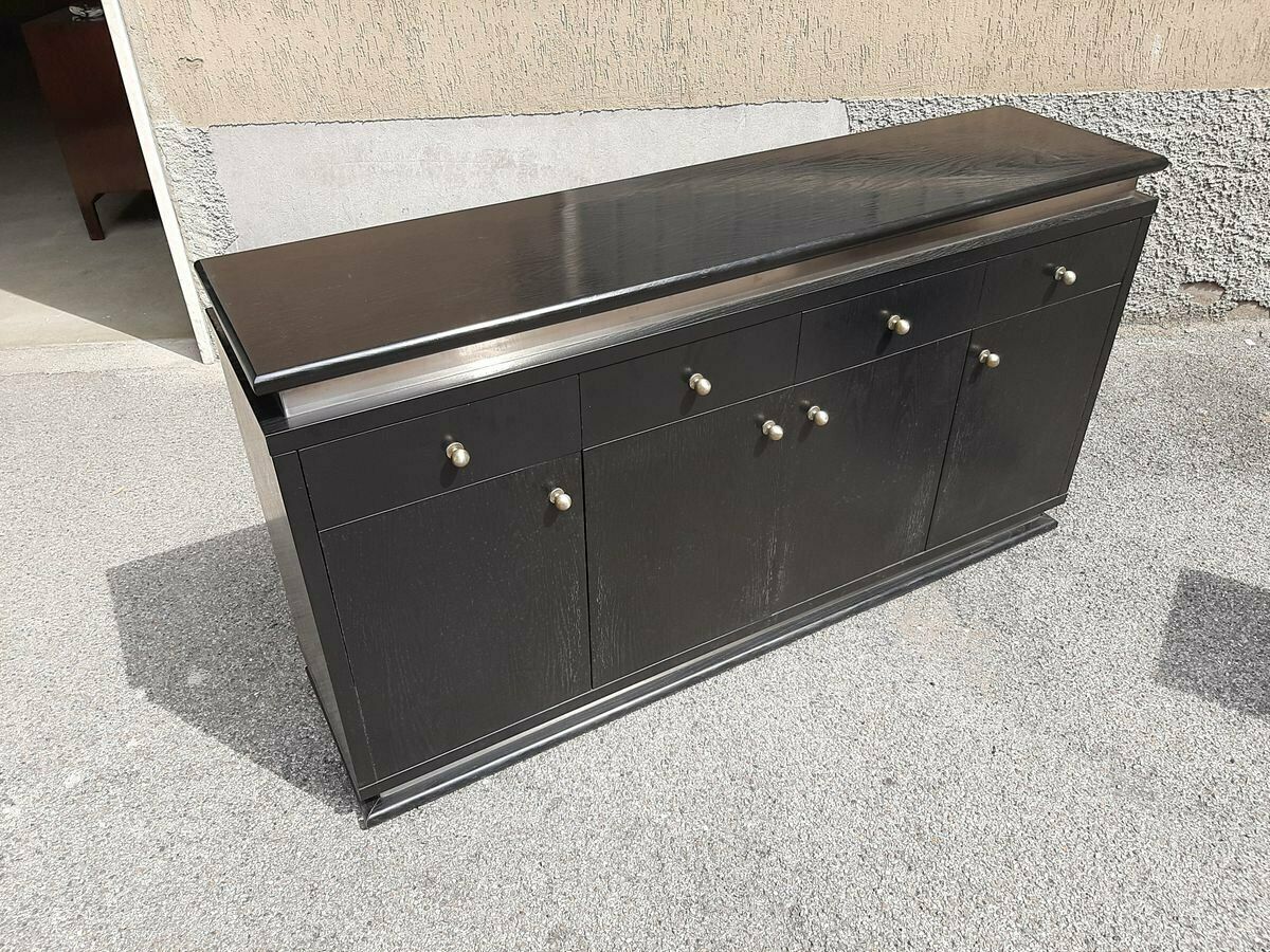 Italian Ebonized Wood And Aluminum Chest Of Drawers, 1970s, Set Of 2 photo Furniture