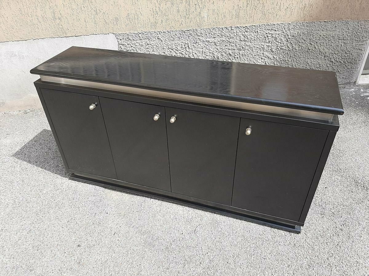 Italian Ebonized Wood And Aluminum Chest Of Drawers, 1970s, Set Of 2 photo vinterior