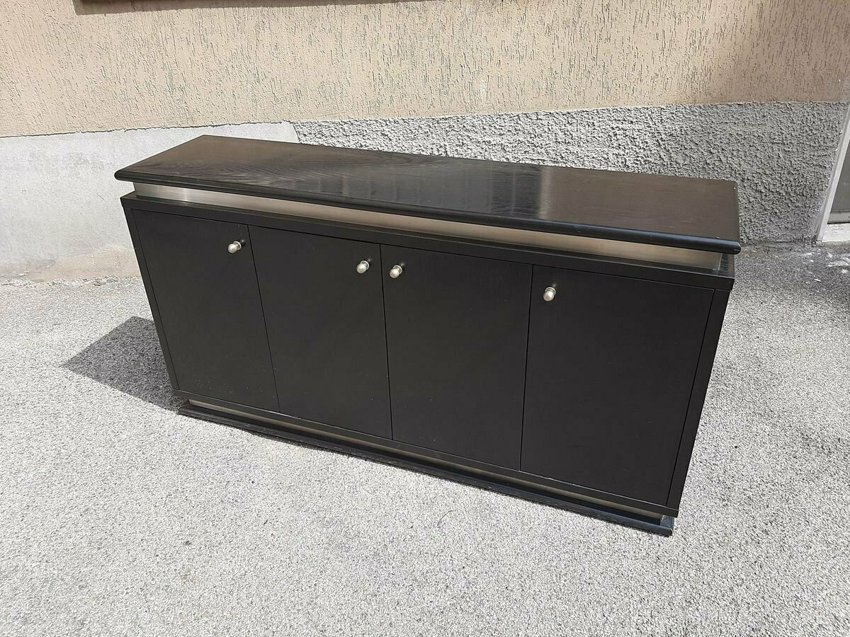 Italian Ebonized Wood And Aluminum Chest Of Drawers, 1970s, Set Of 2 photo vintage