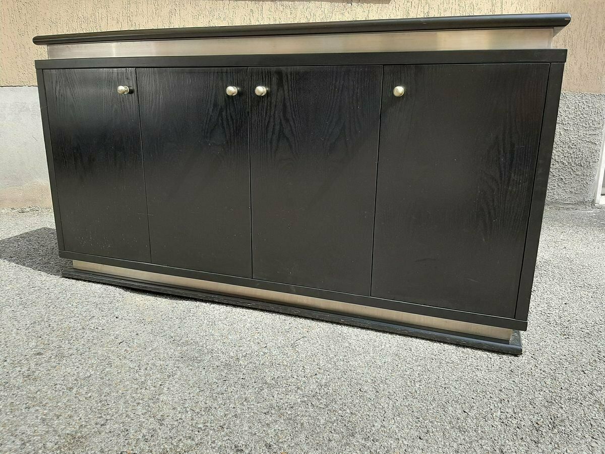 photo vintage Italian Ebonized Wood And Aluminum Chest Of Drawers, 1970s, Set Of 2