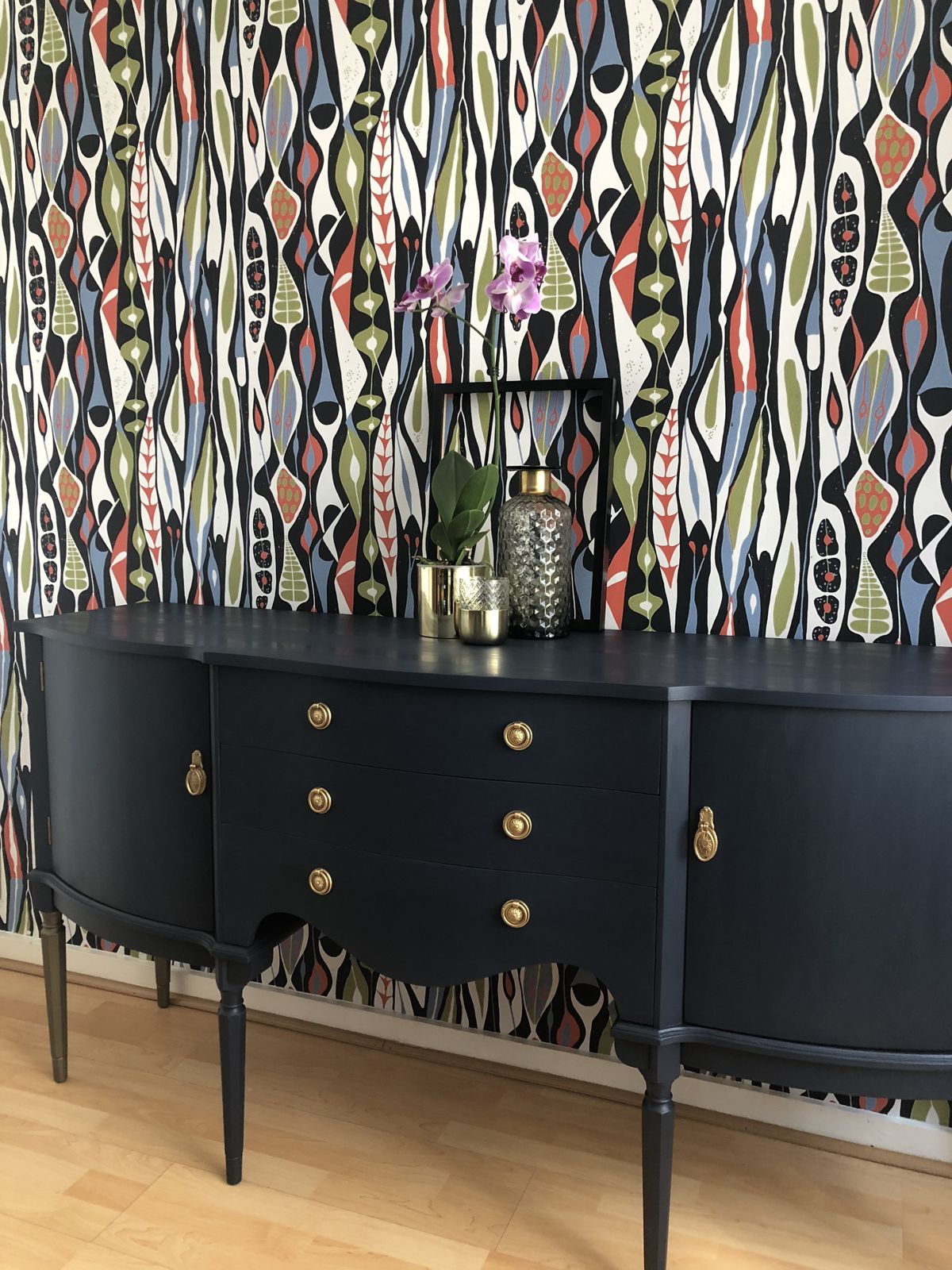 Painted Dark /Navy Blue Vintage Wooden Sideboard By Strongbow photo for sale