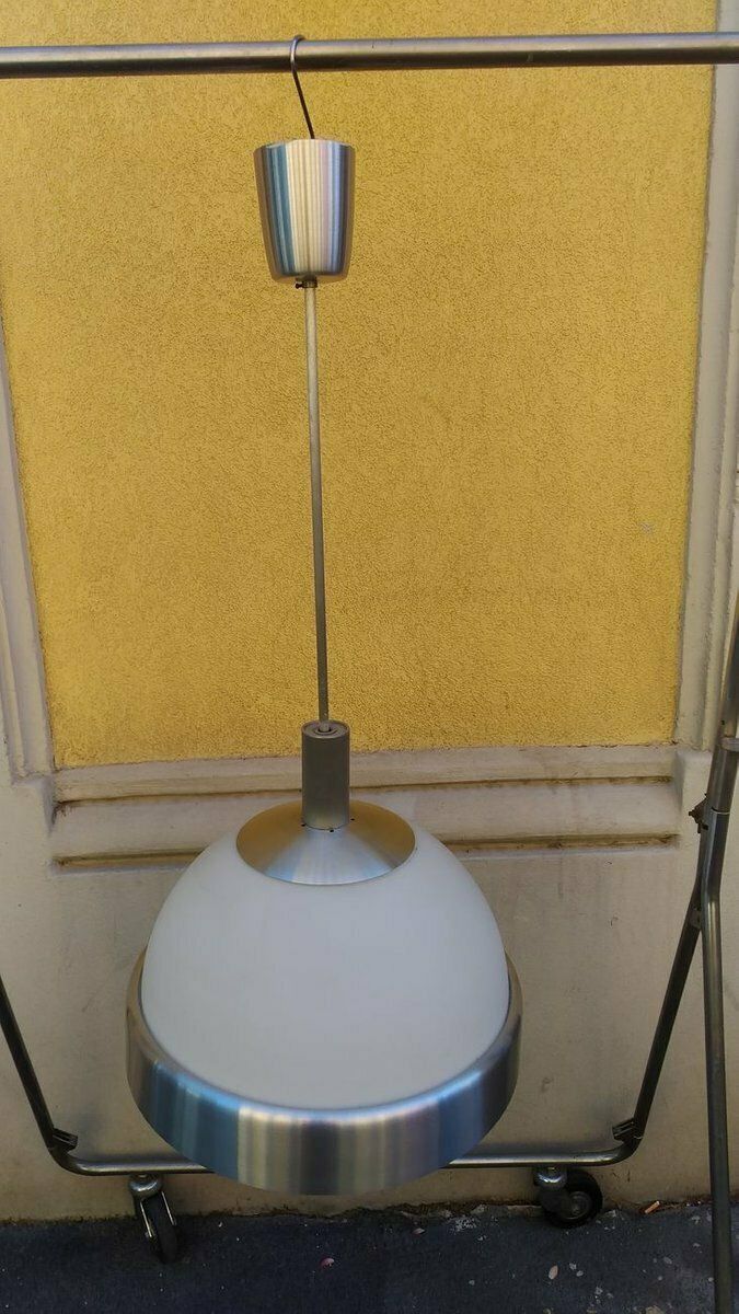 Aluminum Frosted And Opaline Glass Ceiling Lamp By Oscar Torlasco For Lumi 1960s photo for sale