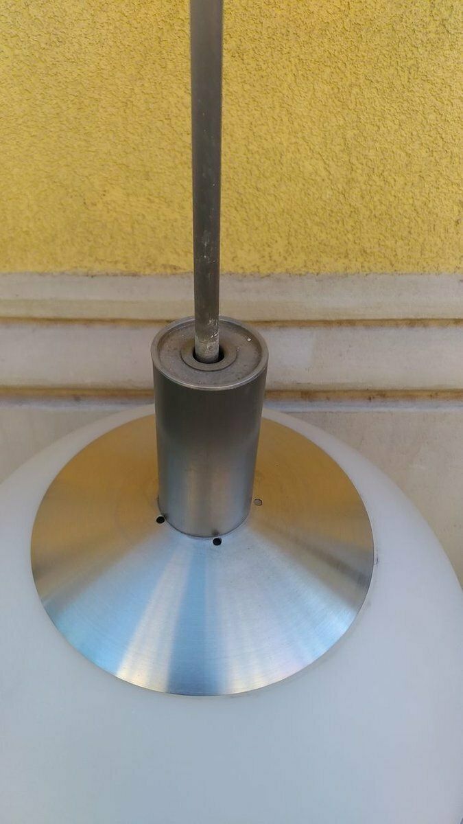 Aluminum Frosted And Opaline Glass Ceiling Lamp By Oscar Torlasco For Lumi 1960s photo Lighting