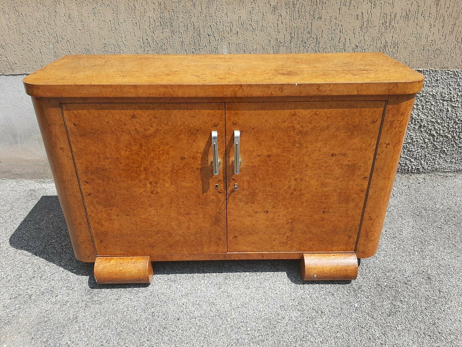 Art Deco Thuja Root Chest Of Drawers With Chrome And Brass Handles, 1930s