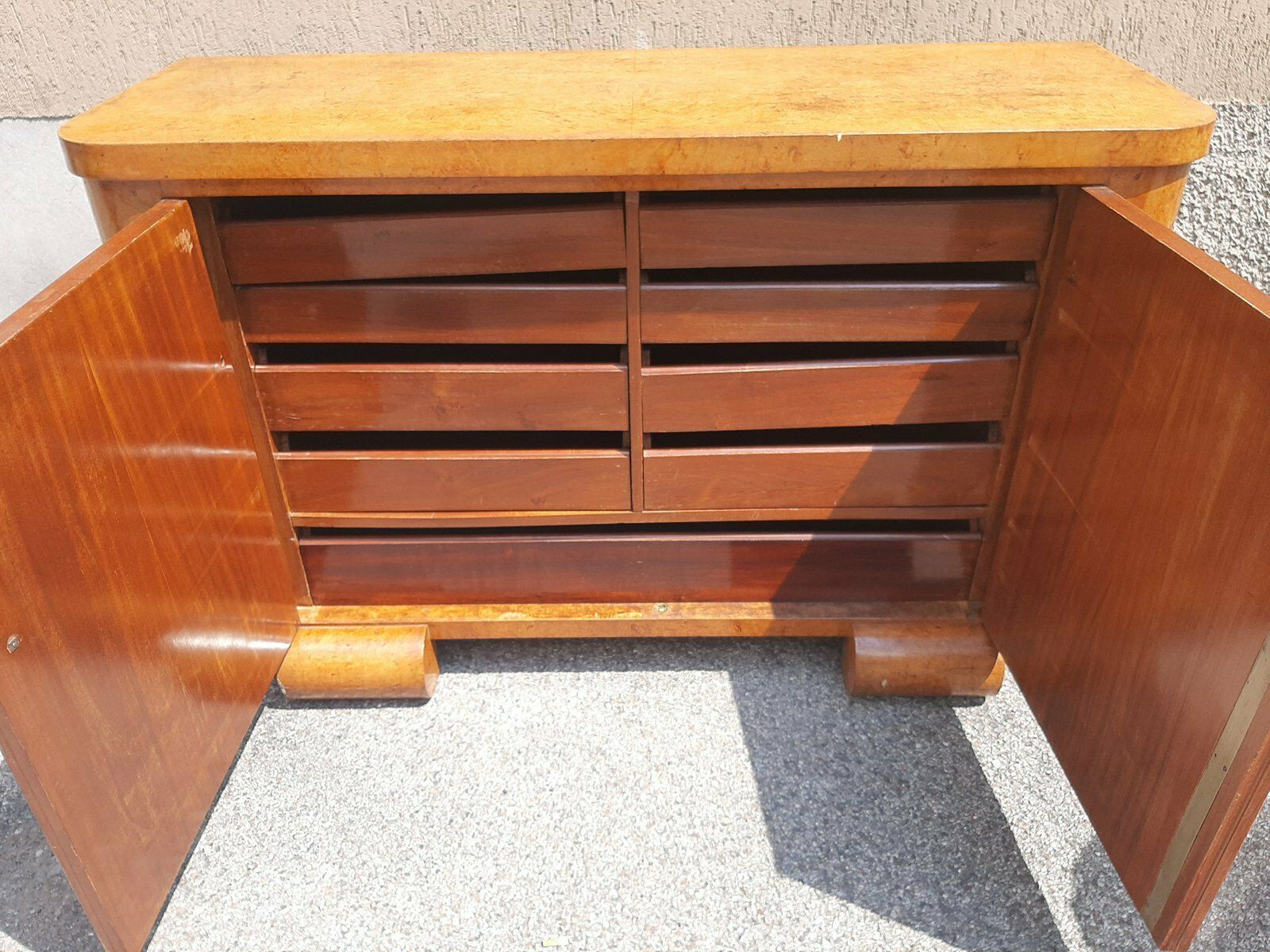 Art Deco Thuja Root Chest Of Drawers With Chrome And Brass Handles, 1930s photo vinterior
