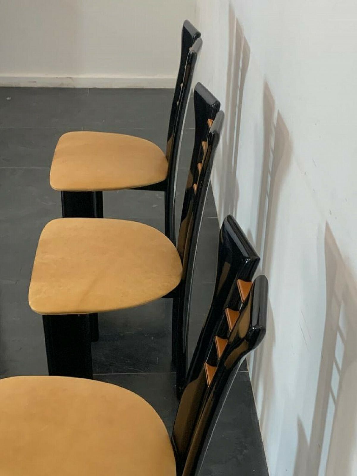 6 Chairs In Wood And Leather By Pierre Cardin For Roche Bobois, 1970s photo vintage
