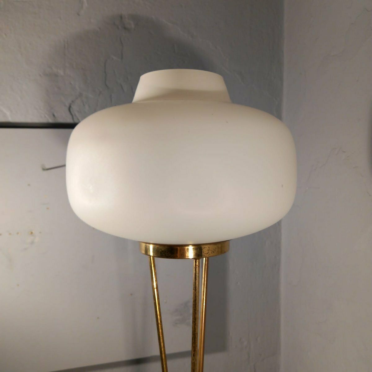 Brass And Opaline Glass Floor Lamp With White Marble Base From Stilnovo, 1950s photo Lighting