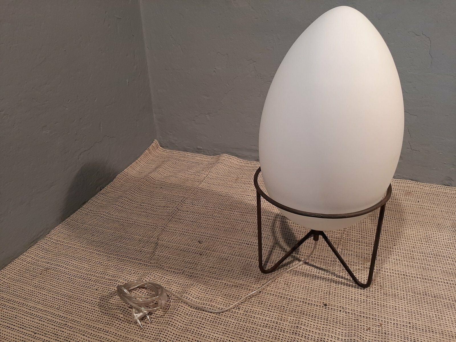 Stilnovo Style Table Lamp With Iron Structure And Egg Shaped Opal Glass Shade, 1990s photo 842.0