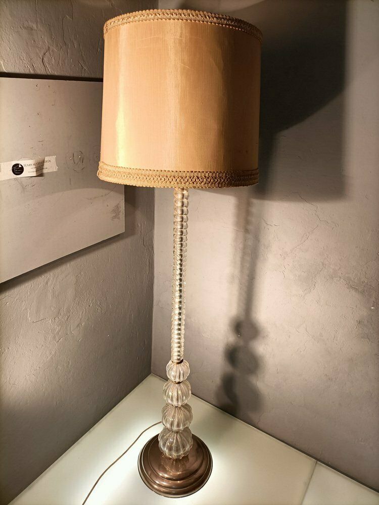 Iridescent Glass Floor Lamp With Fabric Shade By Barovier And Toso, 1940s photo 2104.0