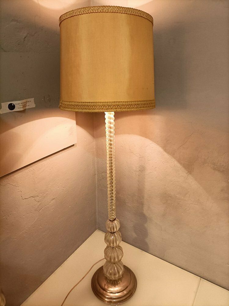 Iridescent Glass Floor Lamp With Fabric Shade By Barovier And Toso, 1940s photo vinterior