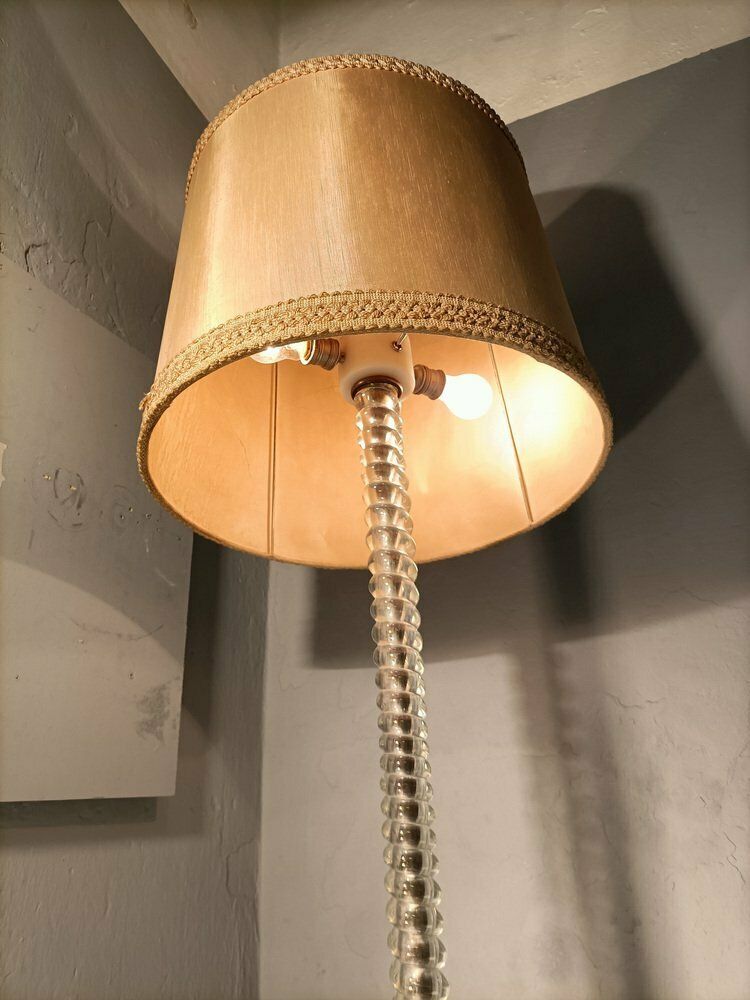 photo furniture Iridescent Glass Floor Lamp With Fabric Shade By Barovier And Toso, 1940s