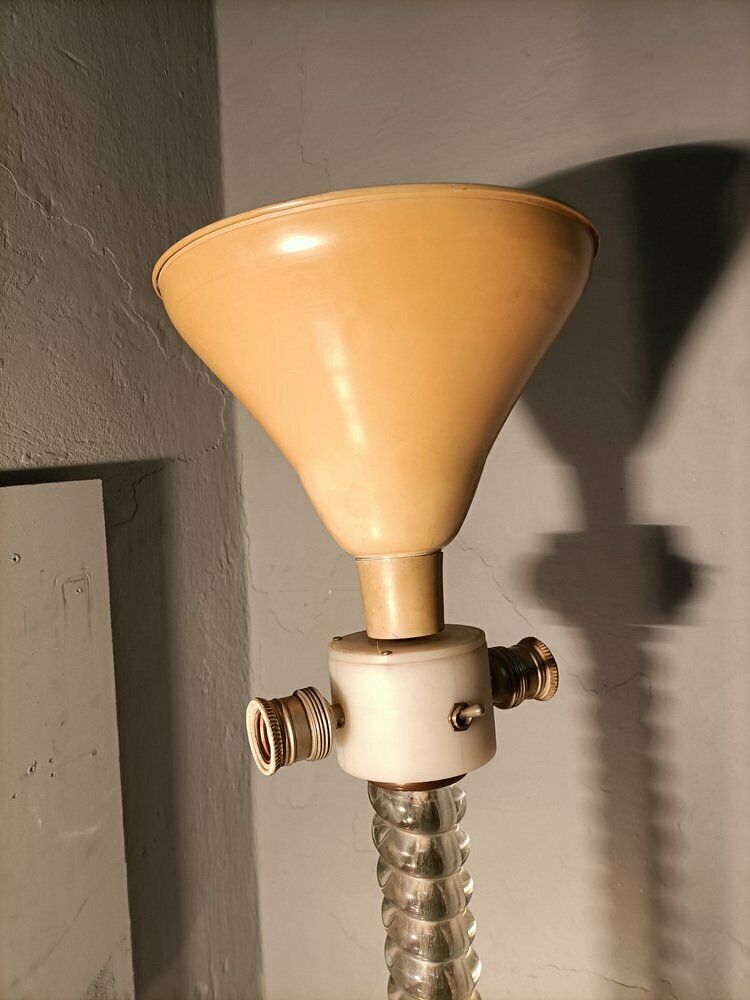 Lighting Iridescent Glass Floor Lamp With Fabric Shade By Barovier And Toso, 1940s photo