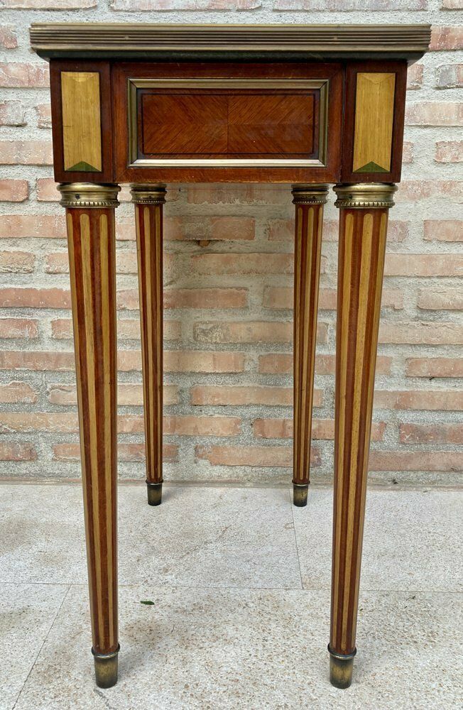 photo for sale Neoclassical Mahogany Side Table With Fluted Legs And Green Marble, 1920s