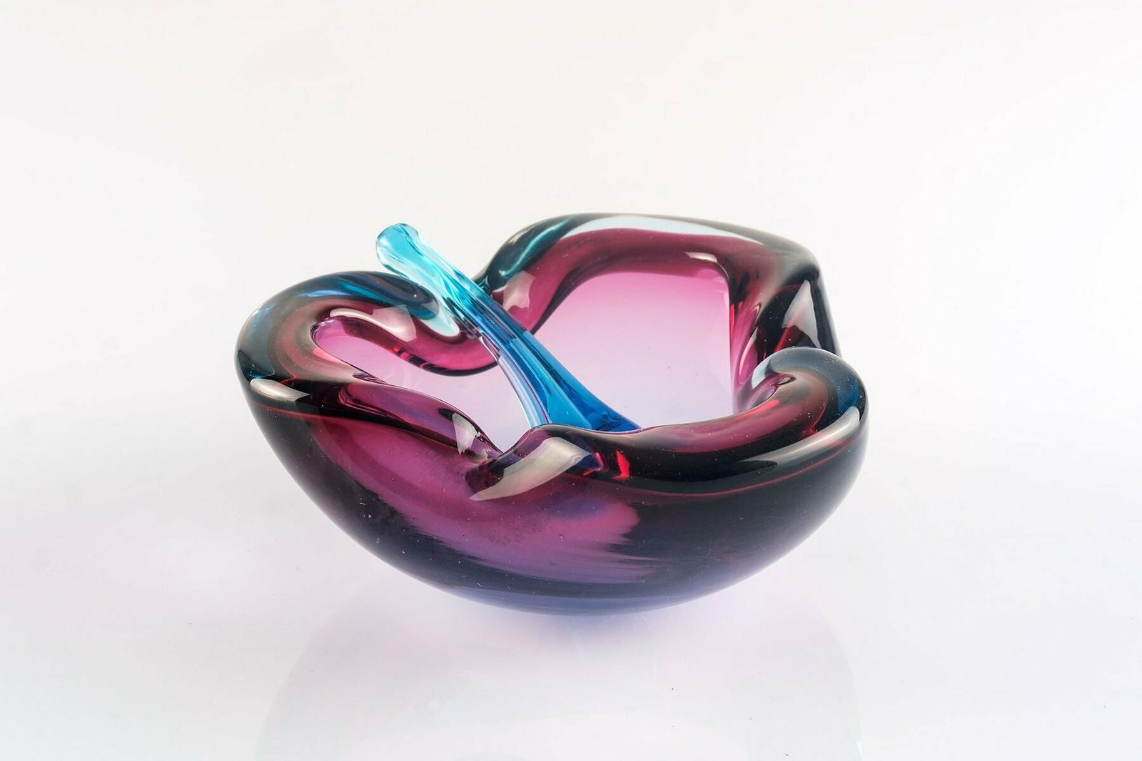 Sommerso Murano Glass Ashtray With Temper By Flavio Poli For Seguso Italy