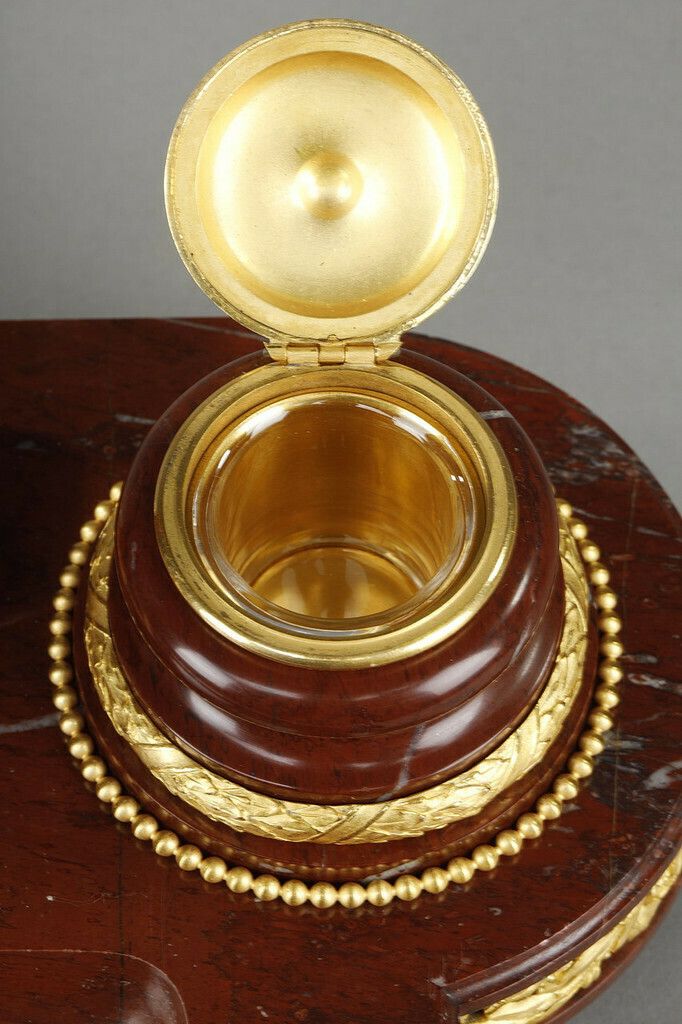 Home Decor Inkwell In Cherry Red Marble And Gilt Bronze, "Allegory Of Writing", Signed H. Chapu photo