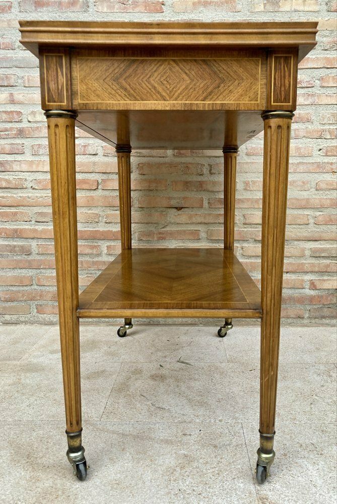 Neoclassic French Marquetry Side Table With One Drawer And Wheels 1940s photo 5116.0