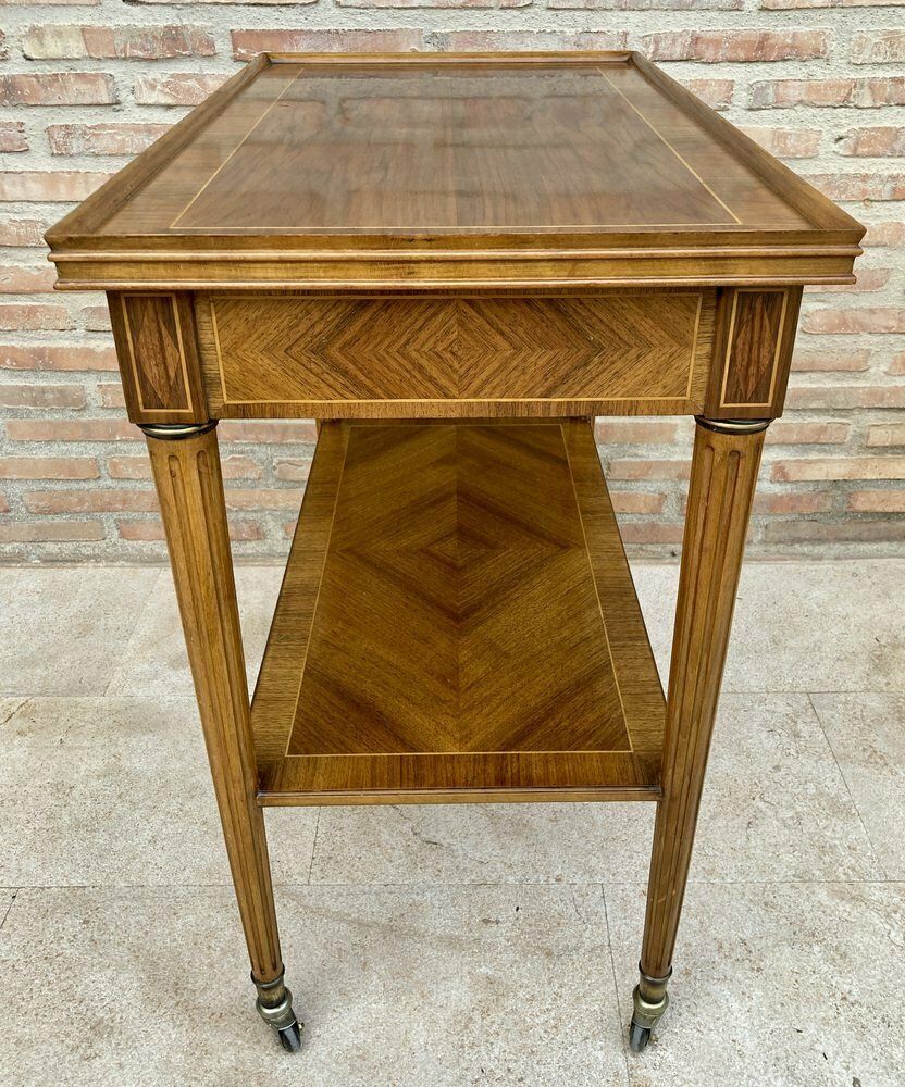 Neoclassic French Marquetry Side Table With One Drawer And Wheels 1940s photo vinterior