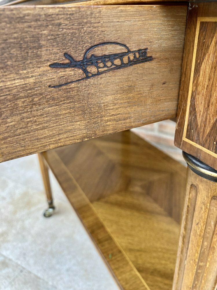 photo for sale Neoclassic French Marquetry Side Table With One Drawer And Wheels 1940s
