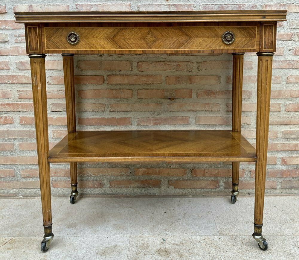 5116.0 Neoclassic French Marquetry Side Table With One Drawer And Wheels 1940s photo