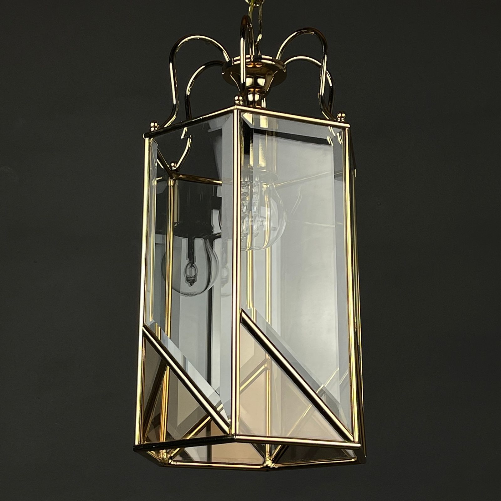 Vintage Pendant Lamp Italy '60s Brass Polished Glass photo Lighting