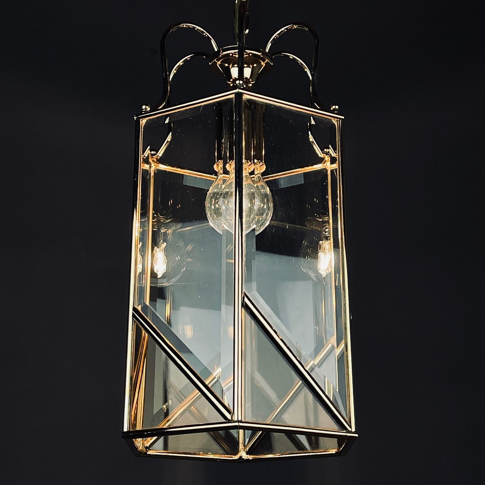 Vintage Pendant Lamp Italy '60s Brass Polished Glass photo buy