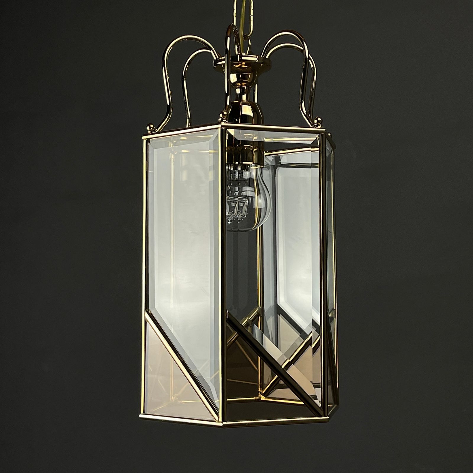 Vintage Pendant Lamp Italy '60s Brass Polished Glass