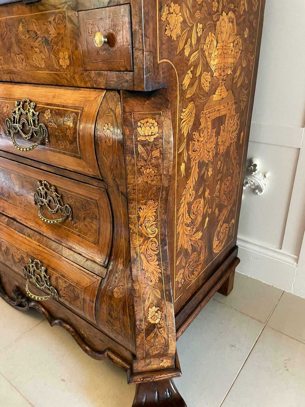 Outstanding Quality 18th Century Antique Dutch Marquetry Inlaid Burr Walnut Bookcase photo for sale