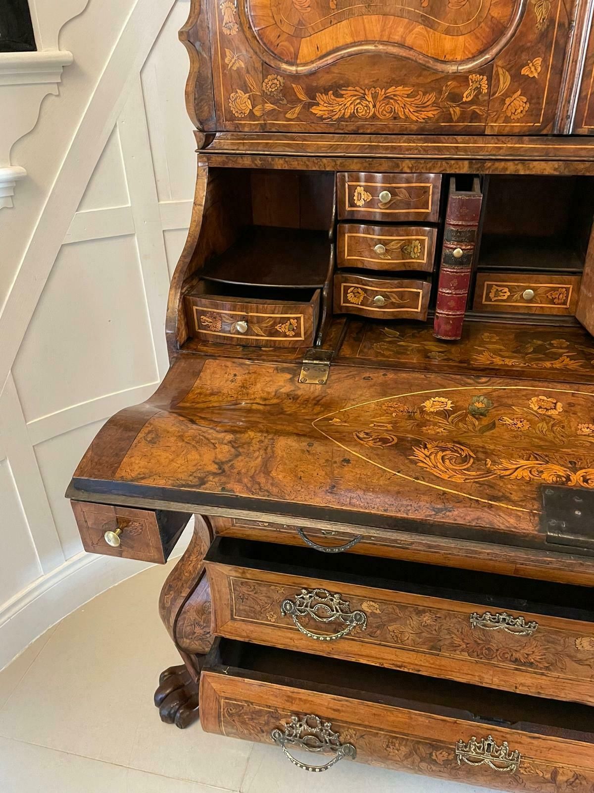 Outstanding Quality 18th Century Antique Dutch Marquetry Inlaid Burr Walnut Bookcase photo vintage