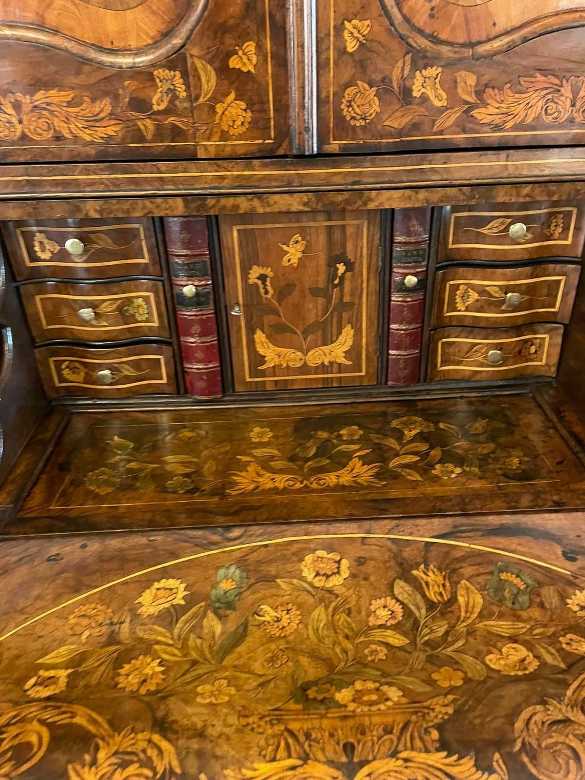 photo buy Outstanding Quality 18th Century Antique Dutch Marquetry Inlaid Burr Walnut Bookcase