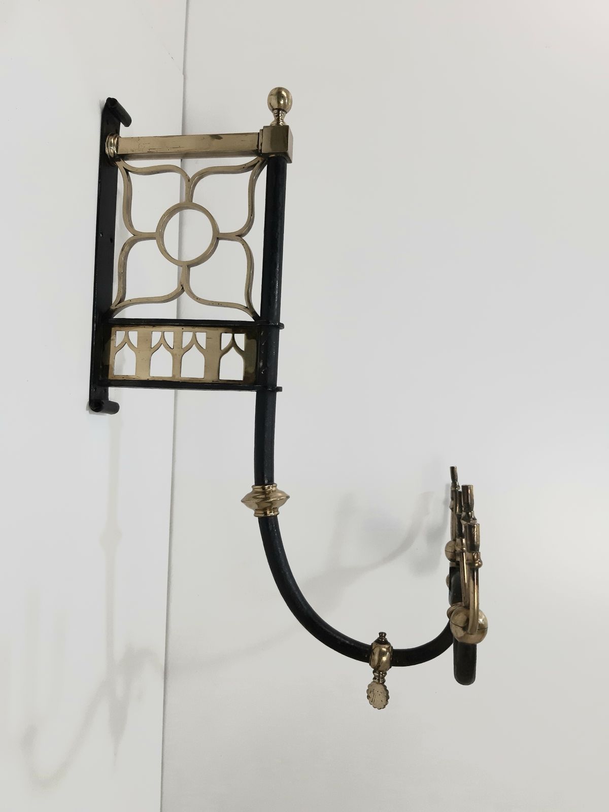 Rare And Unusual  Antique Pair Of Cast Iron And Brass Wall Mounted Gasoliers (Not Wired) photo for sale