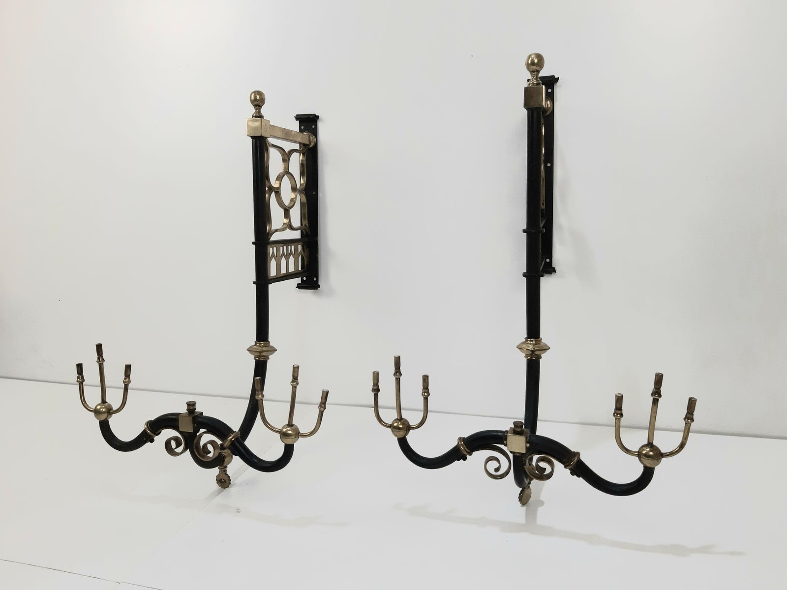 Rare And Unusual  Antique Pair Of Cast Iron And Brass Wall Mounted Gasoliers (Not Wired) photo vinterior