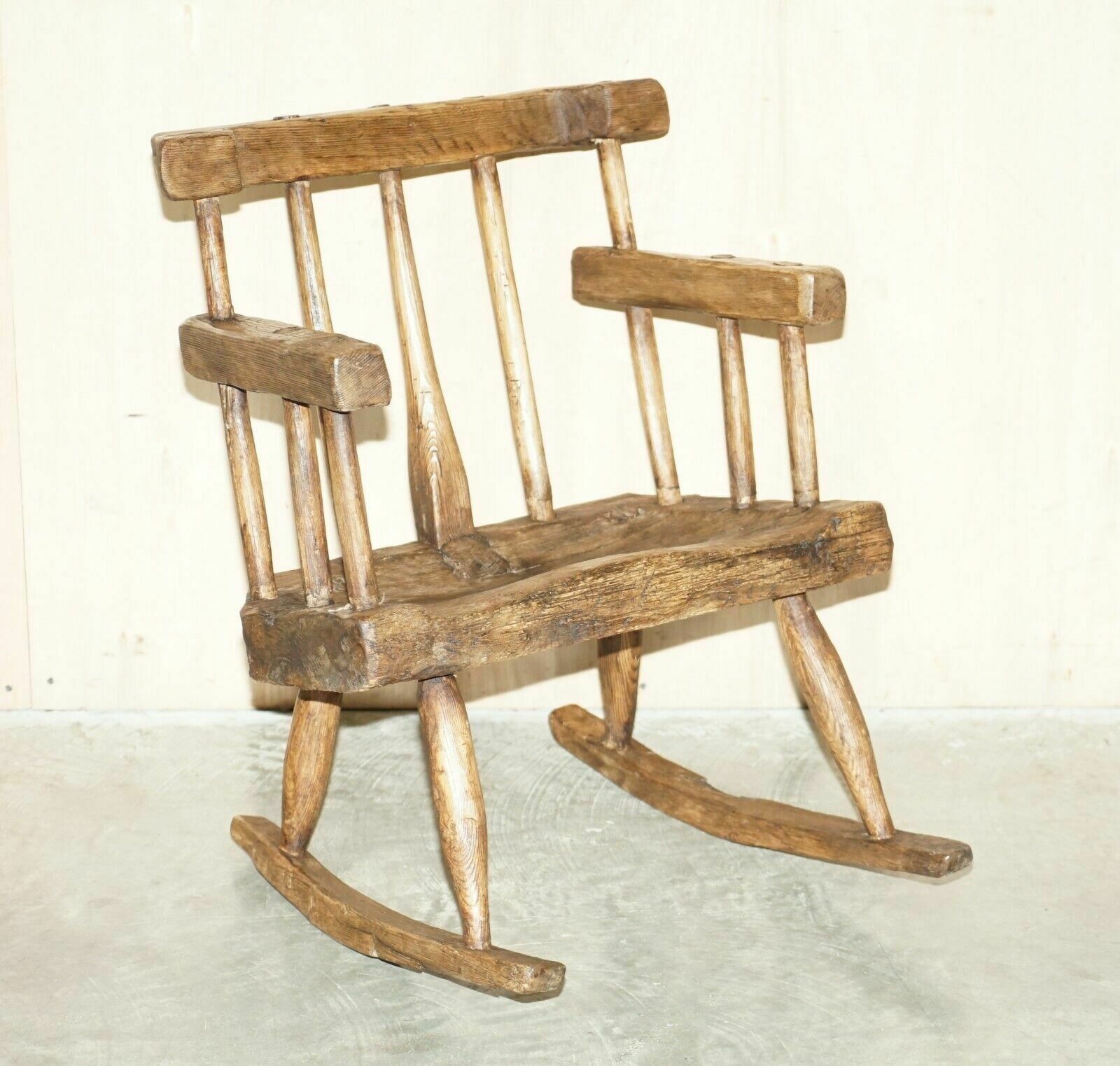 Rare & Primitive Circa 1820 Irish Famine Rocking Armchair Original Timber