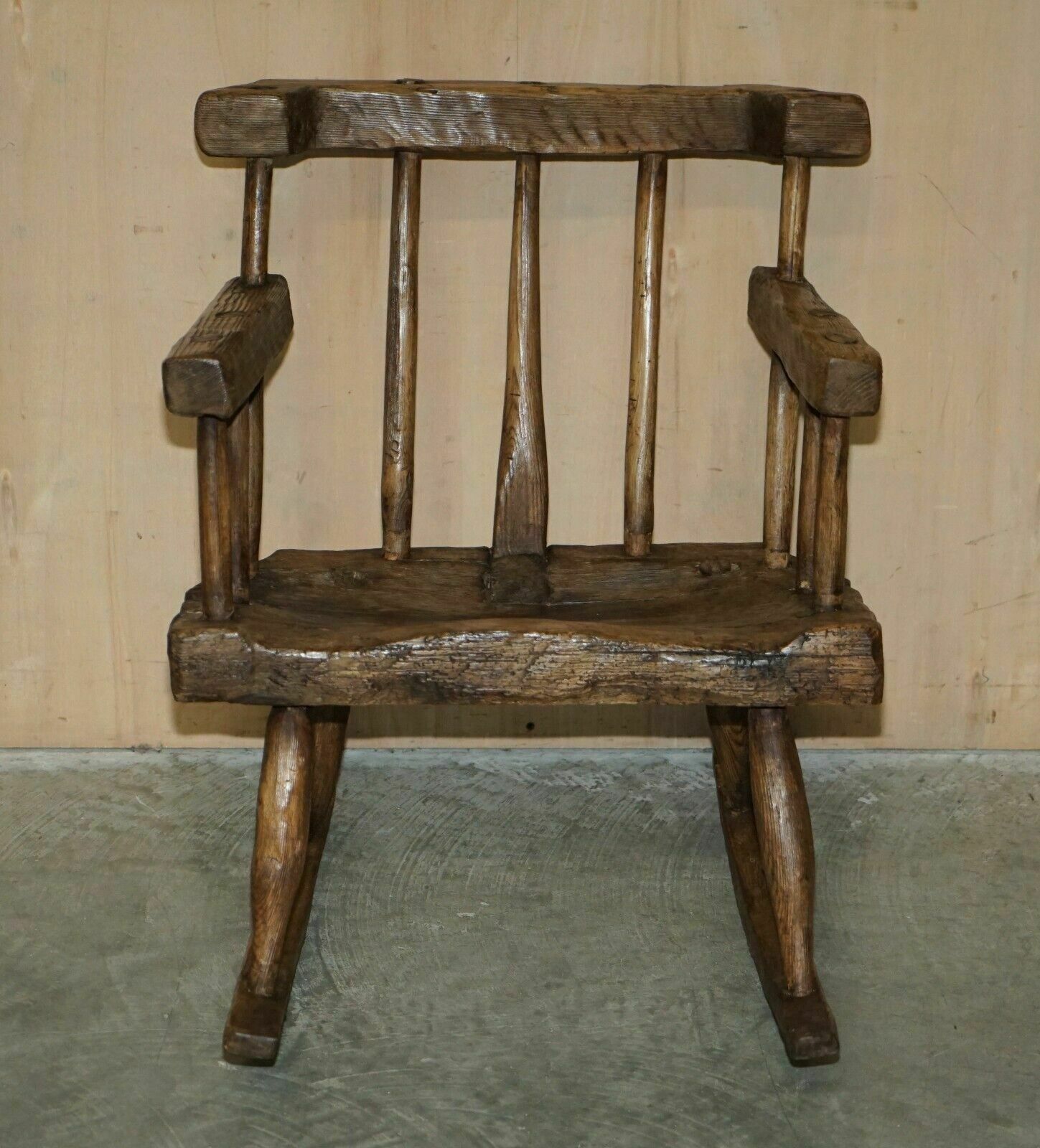 Rare & Primitive Circa 1820 Irish Famine Rocking Armchair Original Timber photo furniture