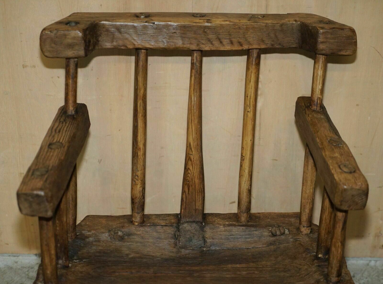 Rare & Primitive Circa 1820 Irish Famine Rocking Armchair Original Timber photo for sale