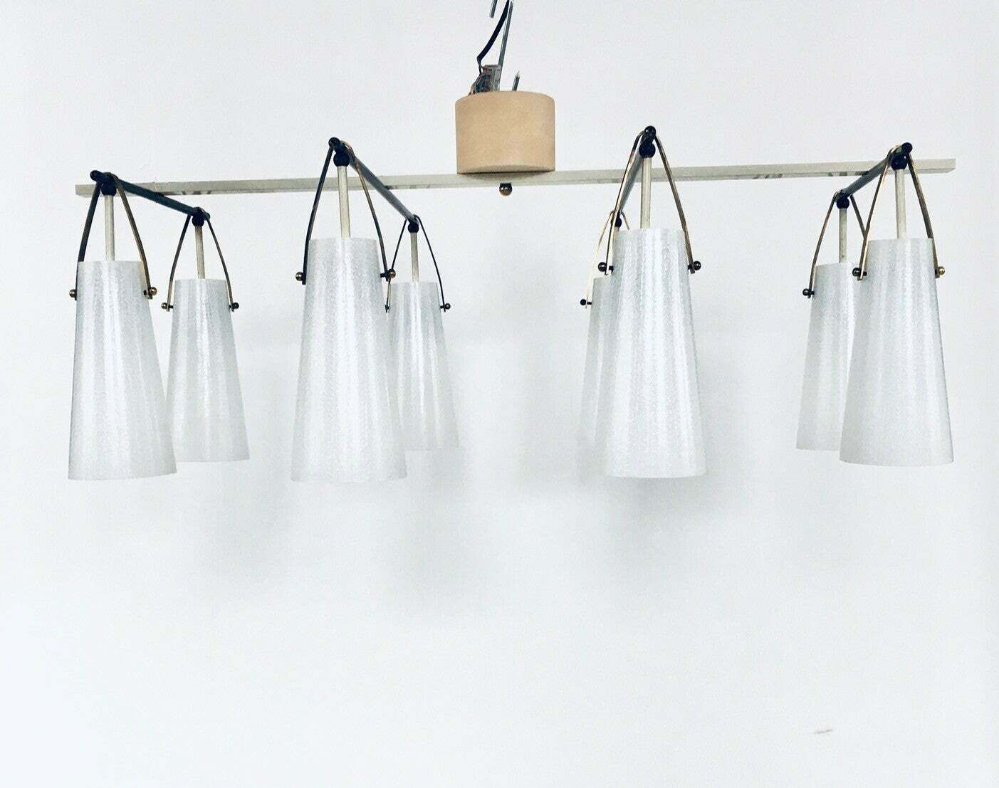 Midcentury Italian Design Glass & Brass Xl Chandelier, Italy 1950's photo vintage