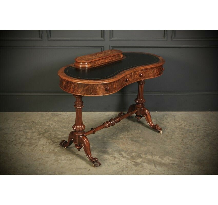 Marquetry Inlaid Burr Walnut Kidney Shaped Writing Table photo furniture