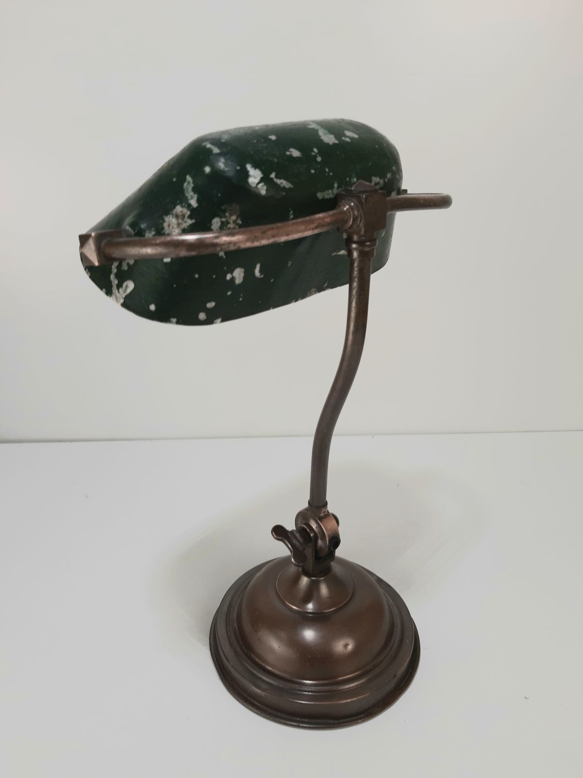 Early 20thc Copper Base / Arm Bankers Lamp (Not Wired) With Tin Metal Shade photo for sale