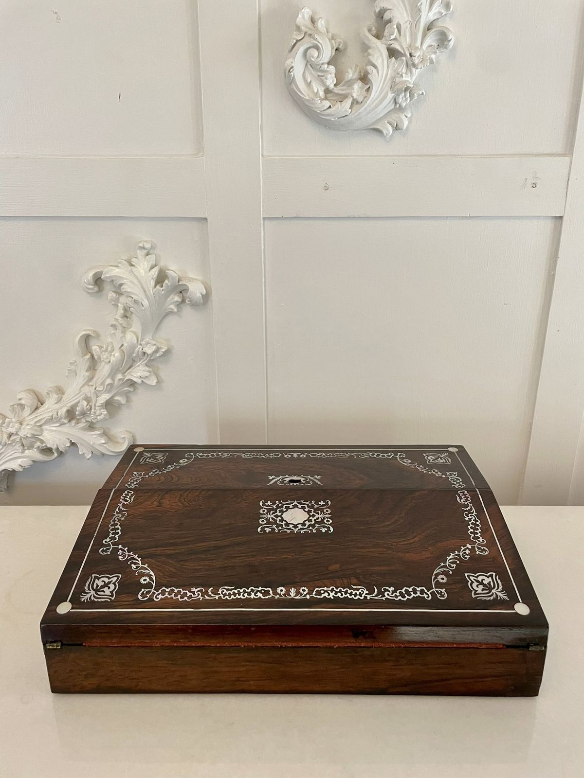 Unusual Antique 19th Century Quality Rosewood Inlaid Writing Box