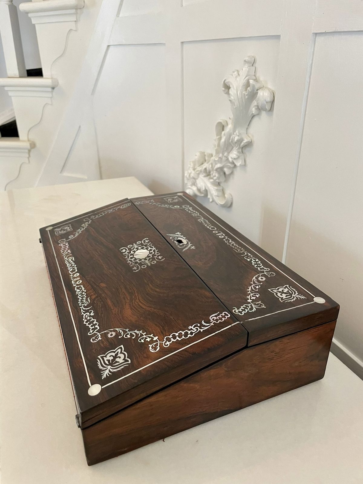 Unusual Antique 19th Century Quality Rosewood Inlaid Writing Box photo 995.0