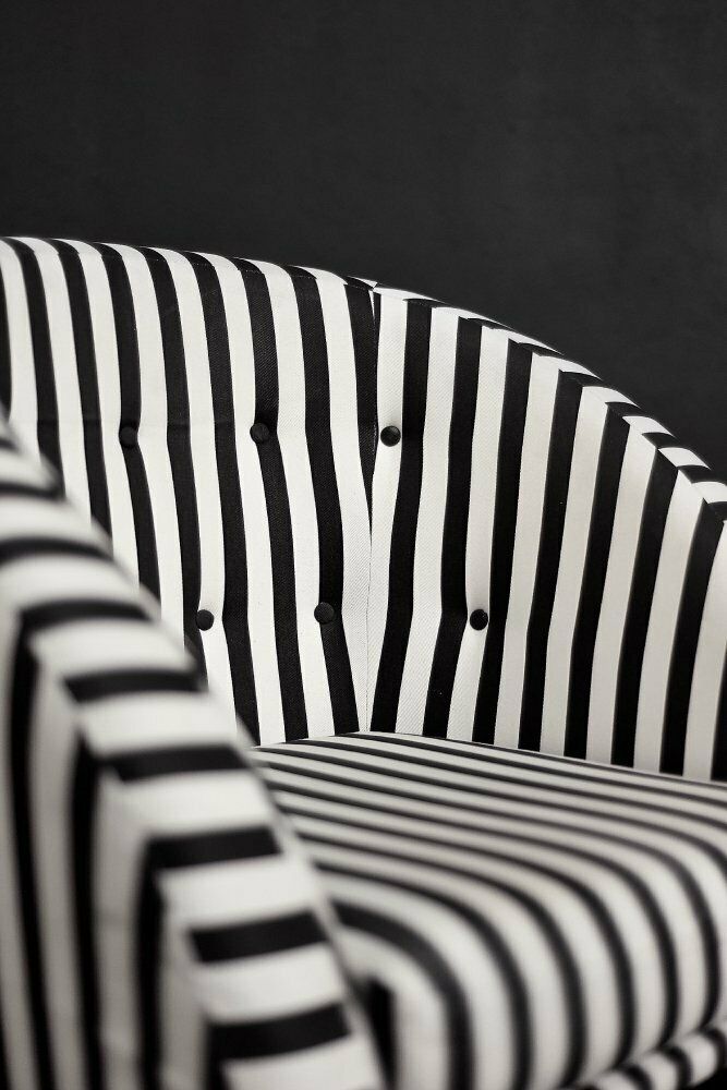 Mid Century Scandinavian Modern Rounded Armchairs With Black & White Stripes, 1960s, Set Of 2 photo Furniture