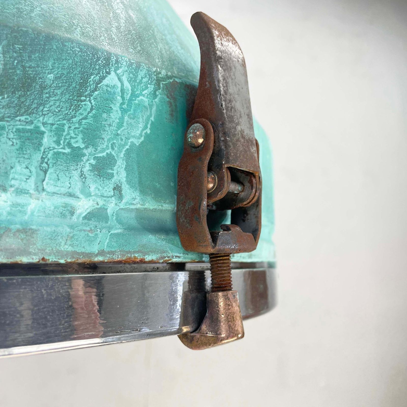 photo for sale Verdigris Rust Industrial Ceiling Pendant Light By Veb C1970