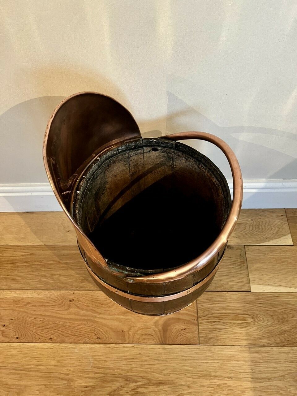 Unusual Edwardian Quality Oak Copper Bounded Coal Bucket photo buy