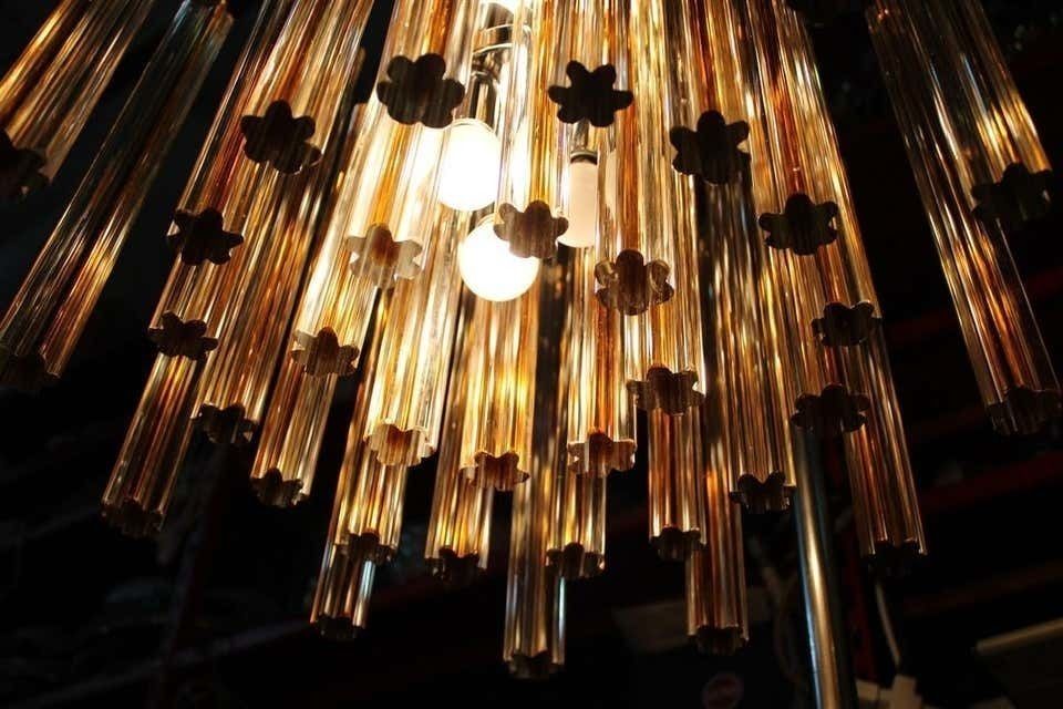 Round Cascade Italian Chandelier Venini Design 1960 Midcentury Steel Silver photo furniture