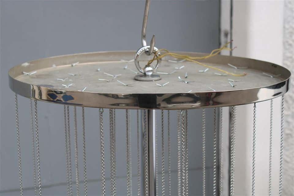 Round Cascade Italian Chandelier Venini Design 1960 Midcentury Steel Silver photo buy