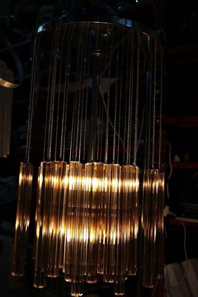 Lighting Round Cascade Italian Chandelier Venini Design 1960 Midcentury Steel Silver photo