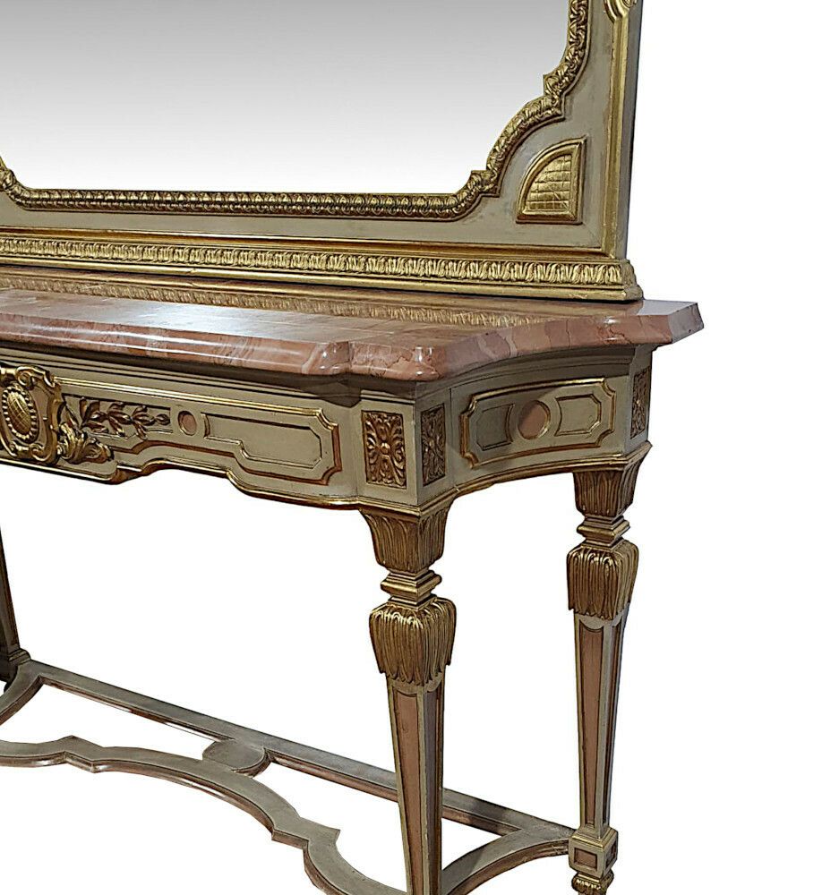 A Very Fine Early 20th Century French Parcel Gilt Marble Top Console Table And Matching Giltwood Mirror photo vinterior