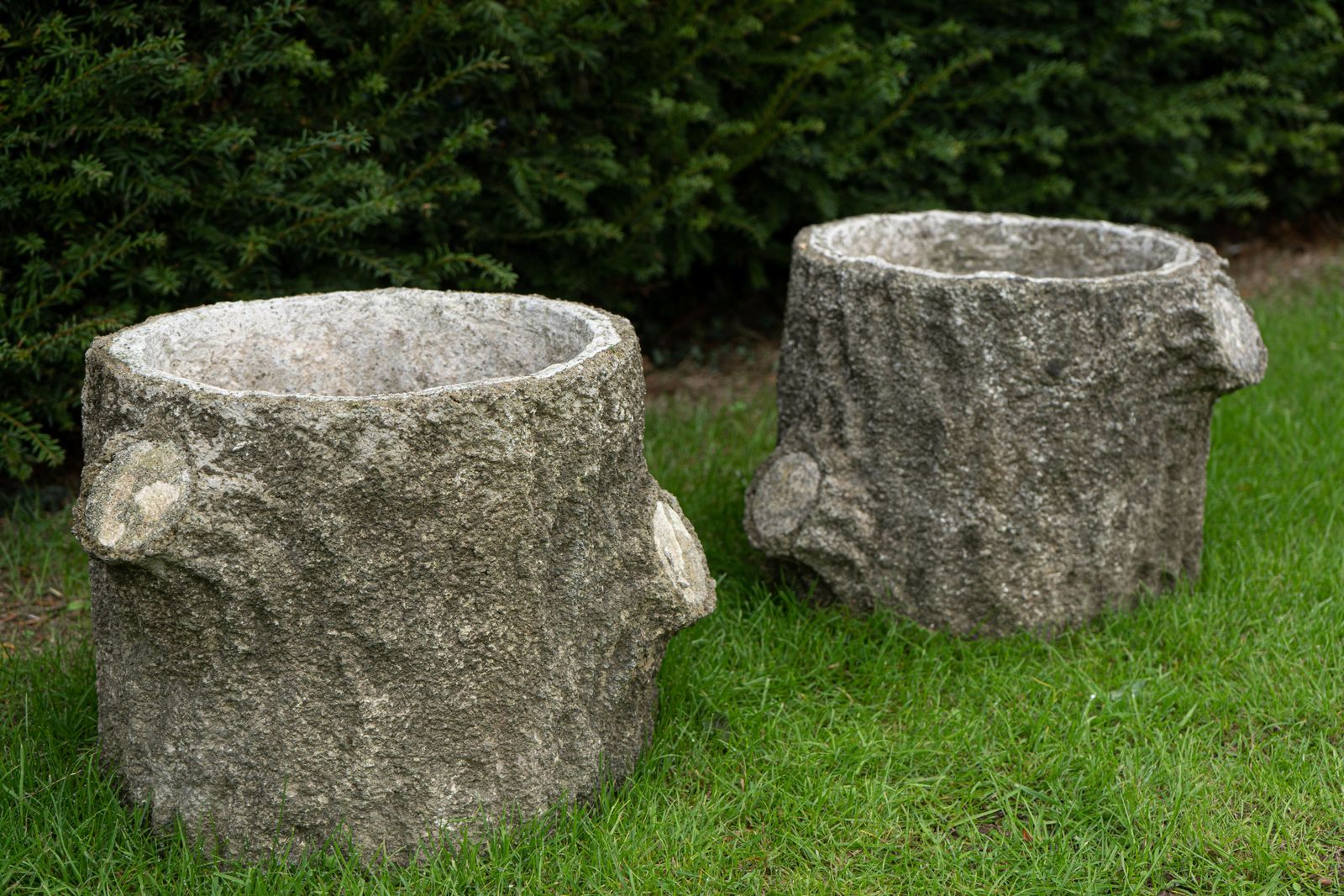 Garden Decor Pair Circular Faux Bois Planters photo