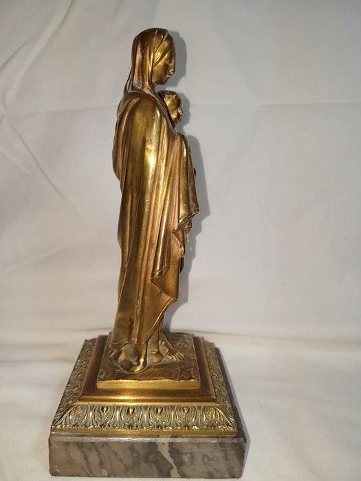 Antique French Madonna And Child Statue In Gild Bronze photo for sale